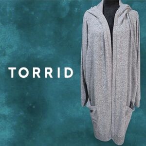 Torrid‎ Super Soft Plush Speckled Long Line Hoodie Open Sweater Grey 5